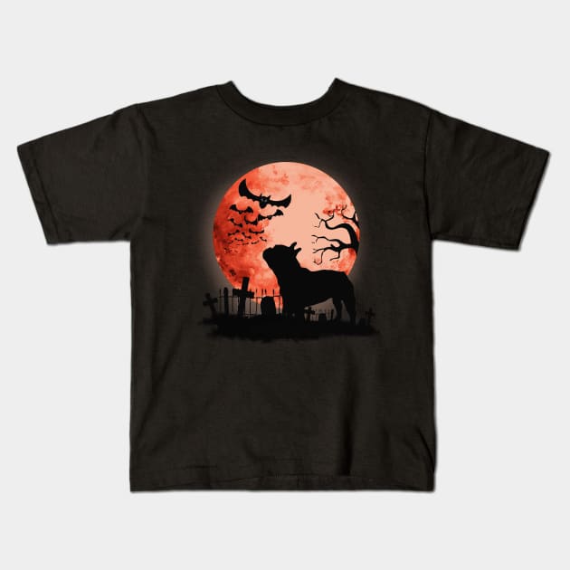 French bulldog frenchie and bats with red moon Kids T-Shirt by Collagedream